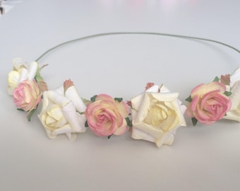 Lemon & Peach Rose Crown: Mulberry Paper Flower Girl Halo