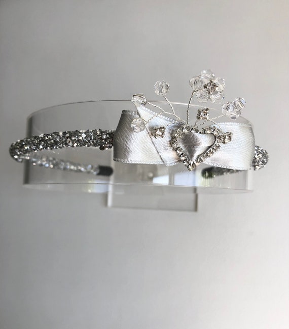Elegant Crystal Headband: Silver Ribbon Bow, Rhinestone  display picture 1