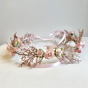 Rose Gold Wedding Crown: Woodland Fairy Bridal Hairpiece