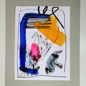 Abstrakcyjny kolaż artystyczny, kolorowy surrealistyczny obraz na papierze, A3