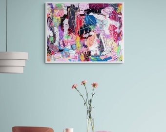 abstract art, canvas painting, colorful wall art, modern home decor, contemporary art, living room art, the office art, gift for her