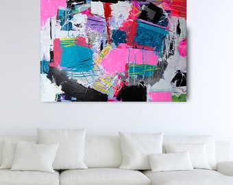 pink wall art, canvas painting, large abstract art, modern living room art, unique home decor, acrylic art, birthday gift, gift for her