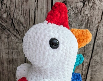 Amigurumi Dino White Rainbow Plush crochet soft toy, cute dinosaur T-Rex