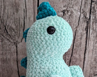 Amigurumi Dino Mint Green Plush crochet soft toy, cute dinosaur T-Rex