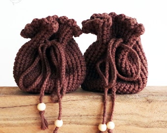 crochet bag, handmade bag for belt, medival and festival, brown / variant colors, pure cotton