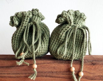 crochet bag, handmade bag for belt, medival and festival, green / variant colors, pure cotton