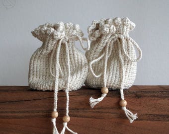 crochet bag, handmade bag for belt, medival and festival, white / variant colors, pure cotton