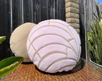 Pan Dulce Pink Concha pillow, Concha pillow up to 20", Mexican food themed pillow in pink, small or huge fluffy Mexican pan dulce concha