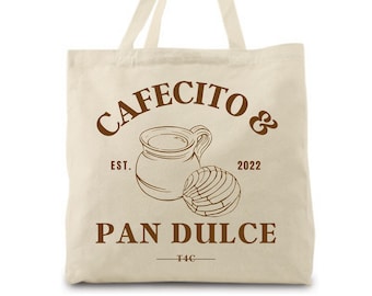 Coffee Tote bag, Cafecito & pan dulce fall canvas Latina tote bag, Latina owned, coffee tote bag, concha pan dulce latina tote