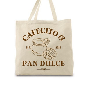 Coffee Tote bag, Cafecito & pan dulce fall canvas Latina tote bag, Latina owned, coffee tote bag, concha pan dulce latina tote