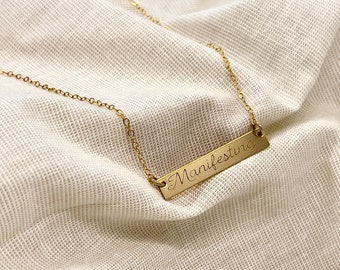 Manifesting Gold bar necklace, engraved women's graduation gift jewelry empowerment gold necklace, latina owned handmade, latina jewelry