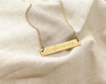 Suficiente Gold bar necklace, engraved latina graduation gift jewelry empowerment gold necklace, latina owned handmade, latina jewelry