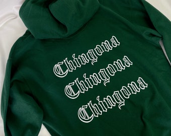 Chingona Hoodie, latina empowerment green hoodie handmade, latina owned clothing, chingona latina pride sweater