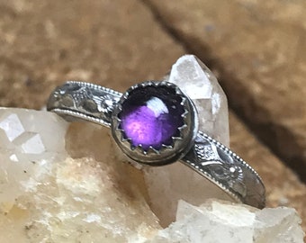 Amethyst ring, Size 5 1/4 US, Sterling Silver ring, Artisan ring, Little Girls Gift