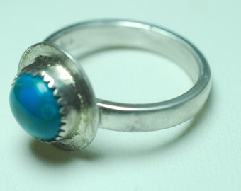 Chrysocolla stone, Sterling Silver, Stacking ring, Blue Stone ring