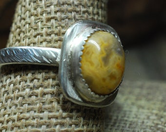 Crazy Lace Agate, Handmade Jewelry, Size 11, Natural Stone Ring, Agate, Sterling Silver ring, Rustic, Boho Jewelry, Hammered