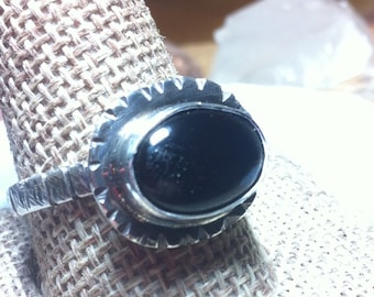 Black Onyx, Gift for Him, Natural Stone ring, Black Stone ring, Chunky Silver ring, Rustic Jewelry