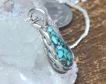 Dainty Turquoise pendant, Little Girls jewelry, 18" Necklace