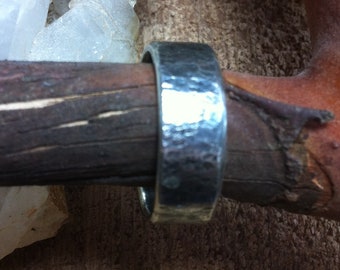 Handmade silver ring band, Hammered and Oxidized, Textured band