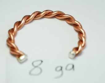 Twisted 8 ga Copper Wire Cuff Bangle, Child Size Cuff Bracelet, 5 1/2 Inches For 6 to 8 Year Old Child