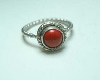 Stacking ring, Size 8 1/4,  Gemstone Silver ring, Dainty ring, Red Jasper ring, Twisted Wire pattern, Size 8 1/4US