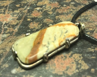 Biggs Oregon Picture Jasper Pendant, Vintage, made in the 70s, 10ga round Sterling Silver wire setting,Copper Peace Sign Lobster Claw Clasp