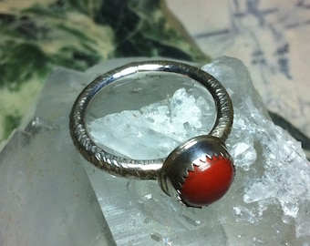 Red Jasper ring, Size 7 1/2, Petite, Sterling Silver, Stackable, Hammered Silver wire