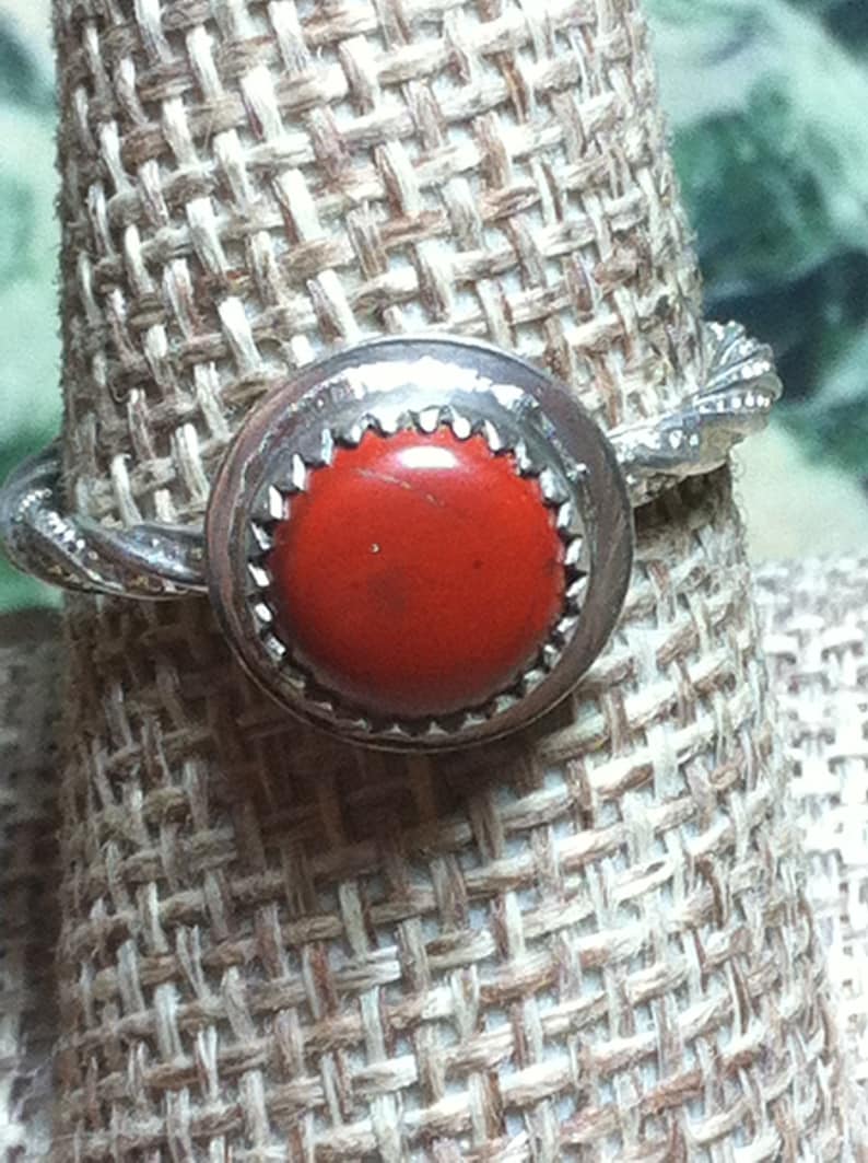Artisan ring Stackable Size 7 12+ Textured Nature Lover gift Nature Lover gift Oxidized ring Red Jasper ring