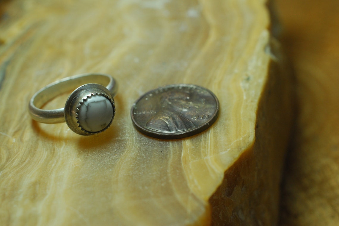 Howlite Stone Ring White Stone Ring Etsy