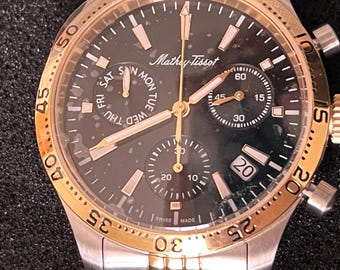 Mathey Tissot Chronograph Watch: Gold & Steel, WWII Airplane - 42mm