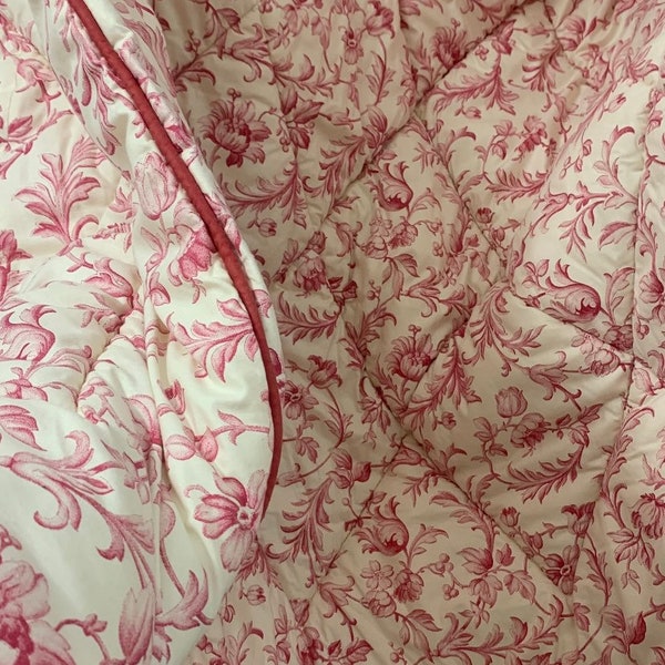 Vintage 1980s Laura Ashley ironworks scroll cranberry Twin comforter cover, pink on cream reversible 100% cotton bedspread, gift bed linen