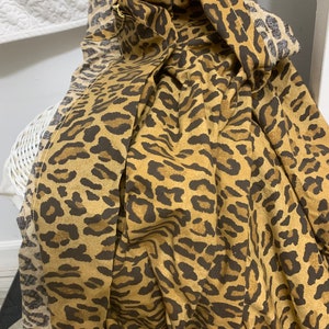 Vintage Ralph Lauren Guinevere Aragon medieval leopard print queen flat sheet, tan black, Ralph Lauren bedding,  cheetah print sheet