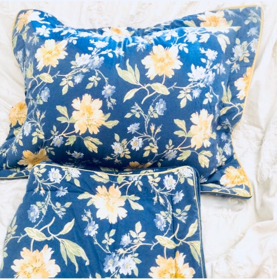 Vintage Laura Ashley Emilie Pillowsham Set Blue Yellow Floral Etsy