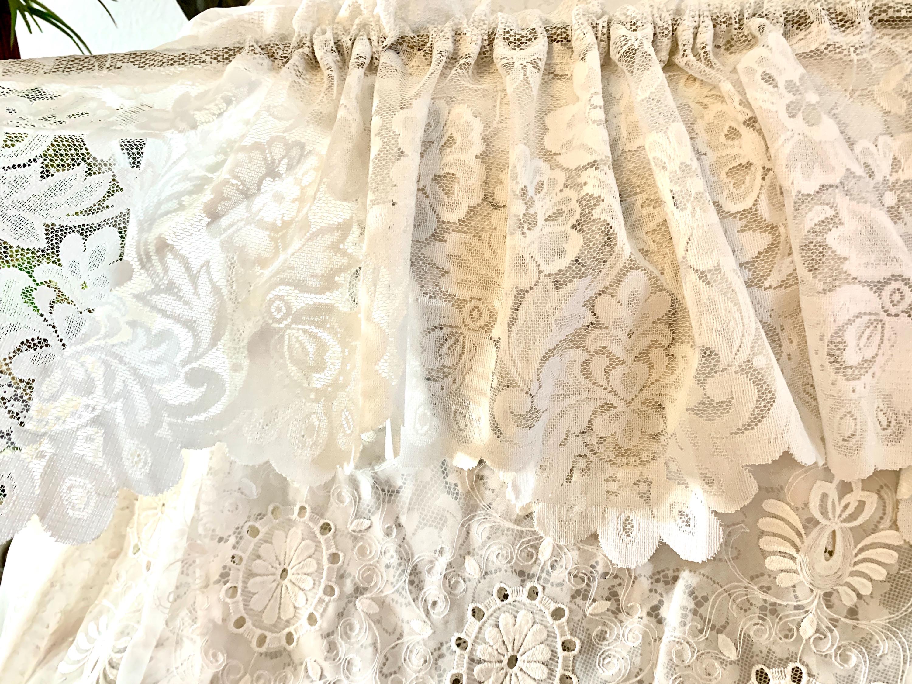 One Jc Penny Embroidered Lace White Window Valance, Rod Pockets , 51 X