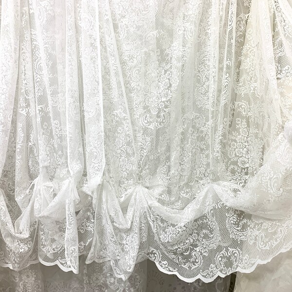 White Retro French Transparent Lace Mesh Curtains Ruffled Balcony Bedroom Curtain