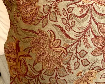 Antique jacquard tapestry style std sham pair by Malabar grove Ltd , USA , upholstery damask fabric , Jacobean floral