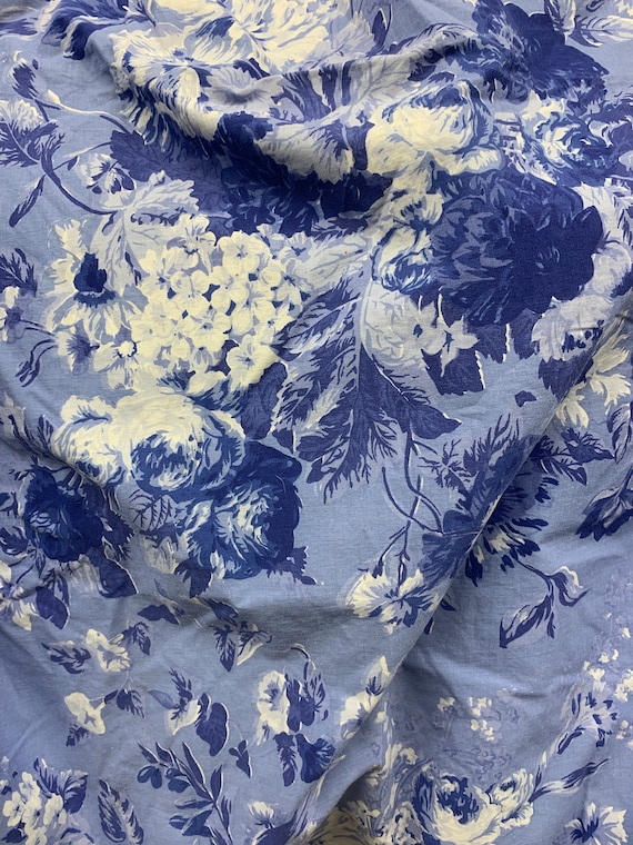 RALPH LAUREN  ダブル シーツ フィッティド ネイビー Vintage Ralph Lauren Isadora Delft Blue Floral Cotton Twin Fitted