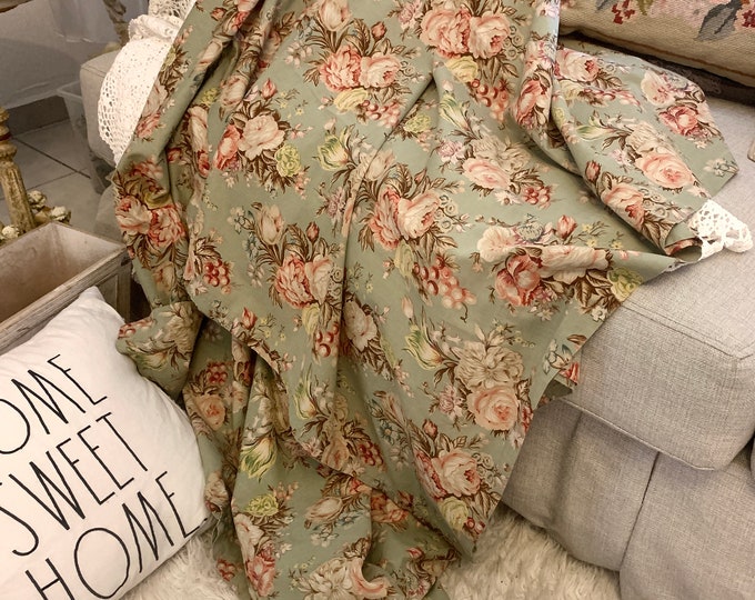 Vintage Ralph Lauren 1993 Charlotte Floral Sage Green King Flat Sheet