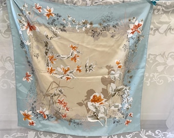 Vintage Jim Thompson Silk Scarf, Floral Orchid Print, Signed (33" Square)