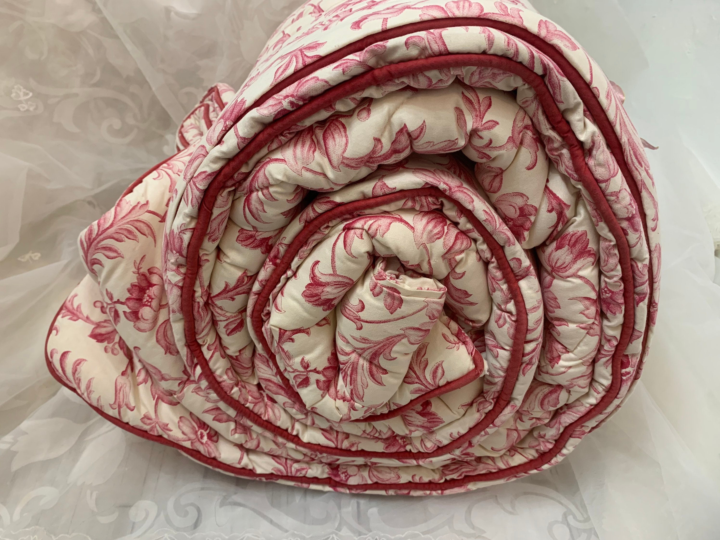 Vintage 1980s Laura Ashley Ironwork Scroll Cranberry Twin Etsy