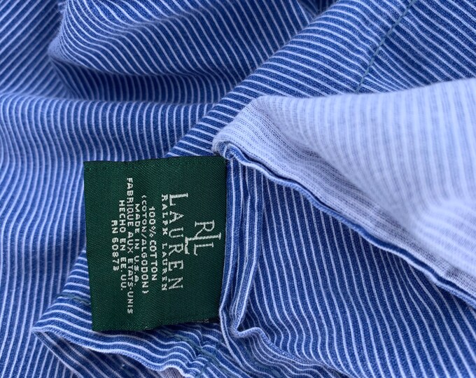 Vintage Ralph Lauren French Blue and White Seersucker Stripes Cotton