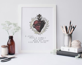 Sacred Heart of Jesus, Meek and Humble of Heart, Print, up to 8.5 x 11 — Digital Download