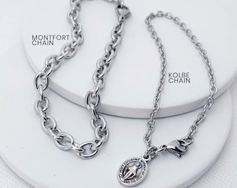 Marian Consecration Chain Bracelet, St. Louis Marie De Montfort - Total Consecration to Jesus, Stainless and Holy Card