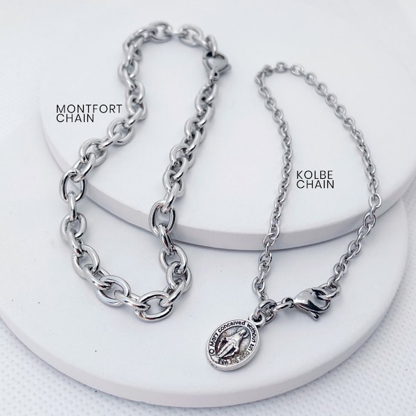 Marian Consecration Chain Bracelet, St. Louis Marie De Montfort - Total Consecration to Jesus, Stainless and Holy Card