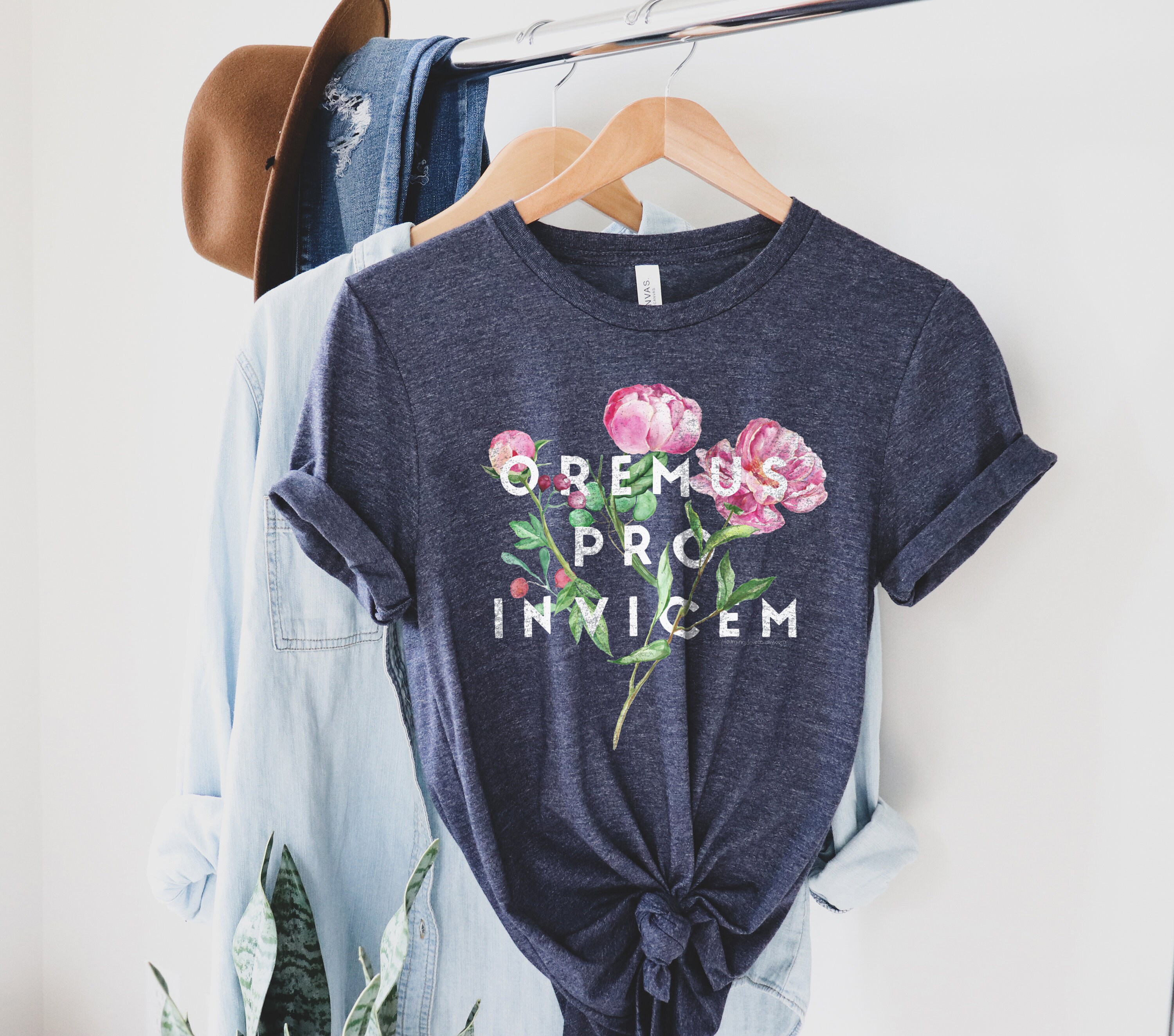 Oremus Pro Invicem, Let Us Pray for Each Other — Navy Soft Cotton T S…