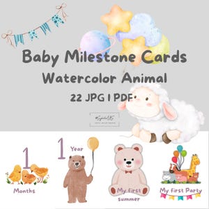 Cartes bébé étape/22 cartes étape/animaux aquarelles/cartes bébé mois/souvenirs/garçon et fille/téléchargement immédiat