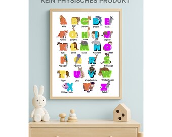 German ABC Poster with Animal Names – Printable Digital Download