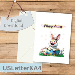 Osterkarte, Happy Bunny, süßes, lustiges Kaninchen, Grußkarte von Crafts and Art Creation / Instant Download