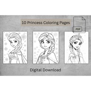 Prinzessinnen Malseiten PDF - 10 druckbare Prinzessinnen Malvorlagen für Kinder - zum sofortigen Download