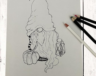 Szablon do kolorowania Gnome/ Szablon do rysowania autorstwa Crafts and Art Creation/ Cyfrowy plik PDF